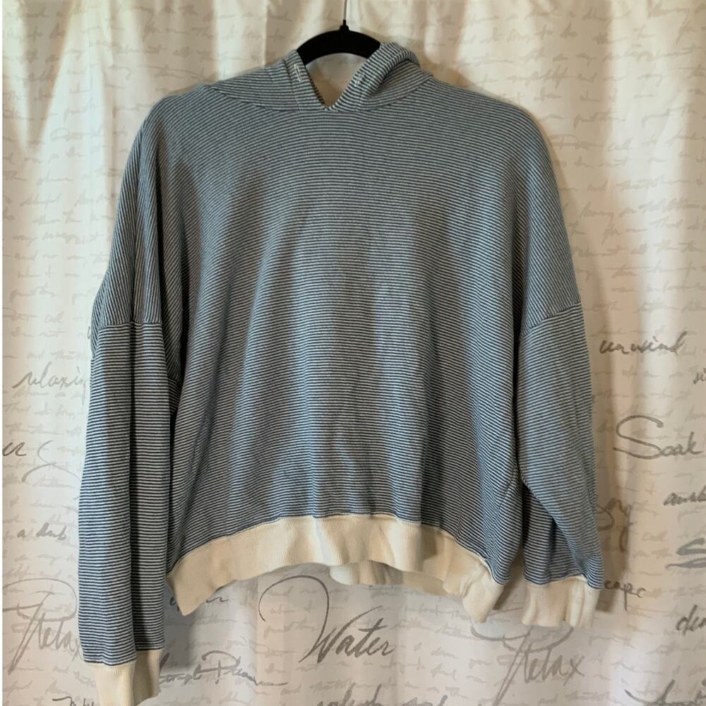 The Great Cropped Hoodie Blue White Striped Women Size 2 Made in USA